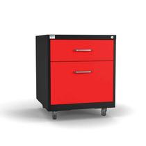 Gaveteiro de Aço 2 Gavetas com Chave e Rodízios com Trava e Gaveta p/Pasta Suspensa Vermelho/Preto
