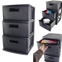 Gaveteiro de Chão Rattan com 3 Gavetas Preto