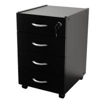 Gaveteiro De Escritorio Slim Com 4 Gavetas Rodinhas E Chave Volante Preto