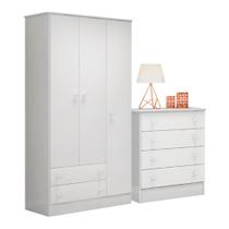Gaveteiro e Guarda Roupa 3 Portas Saint John Branco Branco Gaveteiro e Guarda Roupa 3 Portas Saint John Branco Branco
