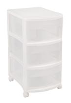 Gaveteiro em Plástico Branco com 3 Gavetas e Rodinhas 41,5x31,3x54,3cm - Ordene