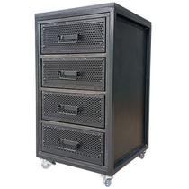 Gaveteiro Industrial Black com Chapas de Ferro - 4 Gavetas e 4 Rodízios