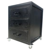 Gaveteiro Mesa de Cabeceira Modelo Industrial com 3 Gavetas e 4 Rodízios Ferro e Madeira Cor Preta Gaveteiro Mesa de Cabeceira Modelo Industrial com 3 Gavetas e 4 Rodízios Ferro e Madeira Cor Preta