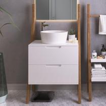 Gaveteiro Moderno com 2 Gavetas em Madeira/MDF - Branco/Garapa Gaveteiro Moderno com 2 Gavetas em Madeira/MDF - Branco/Garapa