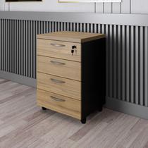 Gaveteiro Movel 04 Gavetas para Escritório Amadeirado/Preto