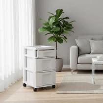 Gaveteiro Multiuso Organizador Plástico Branco 3 Gavetas com Rodinhas 57cm, Prático e Resistente Agraplast 595