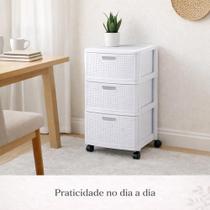 Gaveteiro Organizador 3 Gavetas com Rodas Multiuso Rattan Plástico Resistente Monte Líbano
