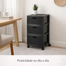 Gaveteiro Organizador 3 Gavetas com Rodas Multiuso Rattan Plástico Resistente Monte Líbano