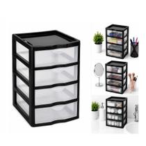 Gaveteiro Organizador 4 Gavetas Transparentes Plástico Resistente Multiuso para Escritório Preto Gaveteiro Organizador 4 Gavetas Transparentes Plástico Resistente Multiuso para Escritório Preto