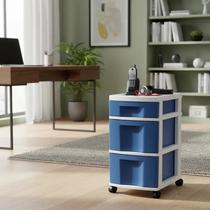 Gaveteiro Organizador com Rodinhas 3 Gavetas Azul Agraplast Ref. 556 Organização Prática e Funcional Gaveteiro Organizador com Rodinhas 3 Gavetas Azul Agraplast Ref. 556 Organização Prática e Funcional