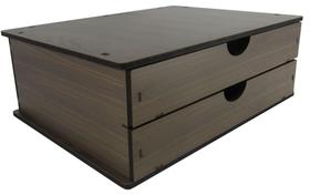 Gaveteiro Organizador Documentos e Suporte Monitor de Mesa 2 Gavetas Amadeirado Mdf