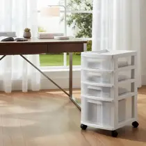 Gaveteiro Organizador multiuso Branco com 4 Gavetas Transparente Plástico Resistente com Rodízios Agraplast 592