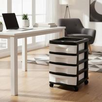 Gaveteiro Organizador Multiuso de Plástico com Rodinhas 4 Gavetas Agraplast 572 Ideal para Quarto, Escritório e Home Office