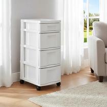 Gaveteiro Organizador Plástico Branco 4 Gavetas com Rodinhas 3 Grandes e 1 Pequena , Multiuso e Resistente Agraplast 955