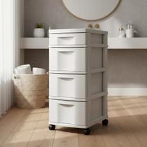 Gaveteiro Organizador Plástico Branco 4 Gavetas com Rodinhas 3 Grandes e 1 Pequena , Multiuso e Resistente Agraplast 955 Gaveteiro Organizador Plástico Branco 4 Gavetas com Rodinhas 3 Grandes e 1 Pequena , Multiuso e Resistente Agraplast 955
