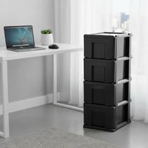 Gaveteiro Organizador Plastico Preto com Rodinhas e 4 Gavetas Agraplast Paris Organização Prática e Moderna 1108 Gaveteiro Organizador Plastico Preto com Rodinhas e 4 Gavetas Agraplast Paris Organização Prática e Moderna 1108