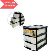 Gaveteiro Organizador Retangular 3 Gavetas Preto Compacto e Versátil para Armazenamento