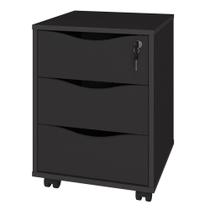 Gaveteiro Para Escritório Office com Rodízios 03 Gavetas Face A02 Preto - Lyam Decor