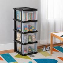 Gaveteiro Paris Preto com 4 Gavetas e Rodinhas Organizador Multiuso Agraplast 1099