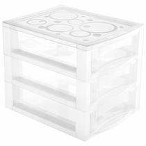 Gaveteiro Plástico 3 Gavetas Ordene 16,5x13x13,5cm Porta Objetos Acessórios Cristal Bel