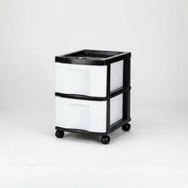 Gaveteiro Plástico Branco 2 Gavetas Agraplast Cod. 574 Gavetas Brancas e Armação Preta com Rodinhas Rodizio Organizador Multiuso