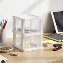 Gaveteiro Plástico Branco 2 Gavetas Transparentes Paris 44 CM DE ALTURA com Rodinhas Agraplast Ref. 1094 Organizador Quarto Escritório Guarda Roupas
