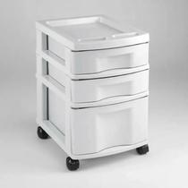 Gaveteiro Plástico Branco 3 Gavetas com Rodinhas 1 Grande e 2 Pequenas, Prático e Resistente Agraplast 602