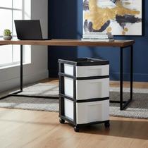 Gaveteiro Plástico Branco 3 Gavetas Rodízio Agraplast Cod. 569 Gavetas Brancas e Laterais Pretas Organizador Rodinhas