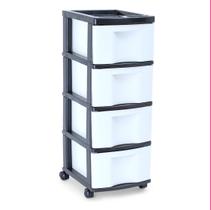 Gaveteiro Plástico Branco 4 Gavetas Grandes Cod.752 Agraplast Estrutura Preta E Gavetas Brancas