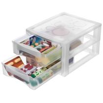 Gaveteiro plástico tamanho p com 2 gavetas cristal para armazenar pequenos objetos/bijuterias/cosméticos/material de escritório.