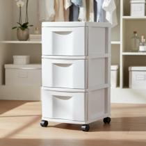 Gaveteiro Plástico Todo Branco 3 Gavetas Com Rodinhas Agraplast Cod 931