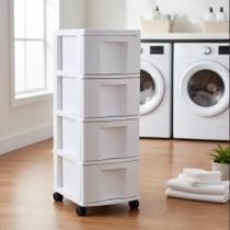 Gaveteiro Plástico Todo Branco 4 Gavetas Grandes com Rodízio Agraplast 600 Rodinhas Organizador Multiuso
