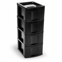 Gaveteiro Plástico Todo Preto Plástico 4 Gavetas Grandes Cod.598 Agraplast