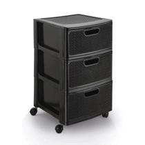 Gaveteiro Porta Tudo 3 Gavetas Com Rodas Rattan Branco ou Preto - Monte Líbano Gaveteiro Porta Tudo 3 Gavetas Com Rodas Rattan Branco ou Preto - Monte Líbano