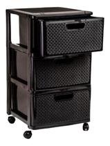 Gaveteiro Porta Tudo 3 Gavetas Rattan Rodinhas Preto 1830 Gaveteiro Porta Tudo 3 Gavetas Rattan Rodinhas Preto 1830