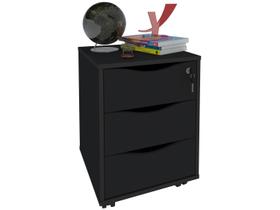 Gaveteiro Preto 3 Gavetas Organizador Com Rodinhas Para Escritorio Com Chave - Artany
