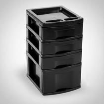 Gaveteiro Preto 4 Gavetas Agraplast 594 Organizador Plástico 1 Grande 3 Pequenas, Multiuso Design Moderno