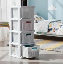 Gaveteiro Ratan Organizador Branco 4 Gavetas Plástico Agraplast Cod 1047 Rodinhas Plástico Virgem