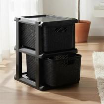 Gaveteiro Ratan Preto 2 Gavetas Com Rodinhas Agraplast Cod 1032