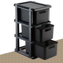 Gaveteiro Ratan Preto 3 Gavetas Agraplast Cod 1040