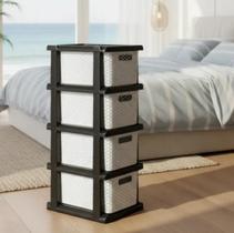 Gaveteiro Ratan Preto E Branco 4 Gavetas Agraplast Cod 1049 Rodinhas