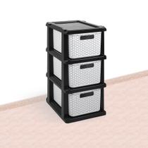 Gaveteiro Ratan Preto E Branco Organizador 3 Gavetas