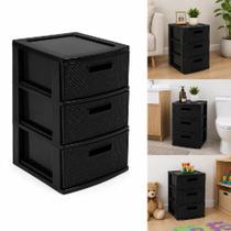 Gaveteiro rattan 3 gavetas grande organizador multiuso armario chao mesa cozinha banheiro quarto preto