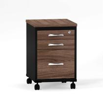 Gaveteiro Volante 03 Gavetas P25 Pandin 63 CM Walnut e Preto