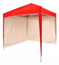 Gazebo 2x2 PC Vermelho + 2 Paredes Ráfia Branca