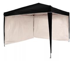 Gazebo 3x3 PC Preto + 2 Paredes Ráfia Branca