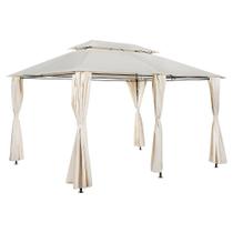 Gazebo Retangular Romano com Cortinas Pérgola 270x400x300cm Bege Gazebo Retangular Romano com Cortinas Pérgola 270x400x300cm Bege