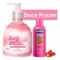 Gel Creme Hidrantante Virilha e Corpo Candy Girl Beijável Morango com Chantilly + Oleo Massagem Sensual Beijocas