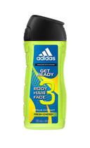 Gel de banho adidas Get Ready 3 em 1 250 ml para corpo, cabelo e rosto Gel de banho adidas Get Ready 3 em 1 250 ml para corpo, cabelo e rosto