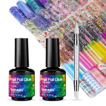 Gel de cola Nail Art Foil BURANO 15 mL x 2 frascos com 70 adesivos